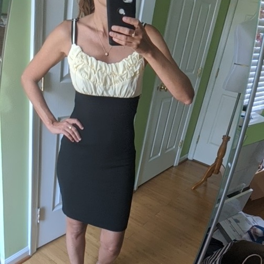 Black & White Fitted Evening Dress, Size XS
